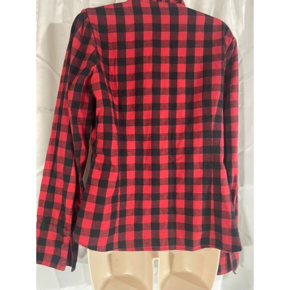 Fun Harve' Bernard  ruffled red black buffalo check blouse  size M - Picture 2 of 10